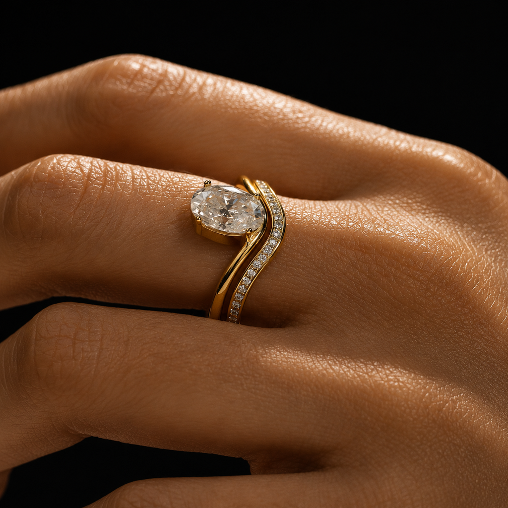 Anel Angle Enlace em Prata 925 e Moissanita