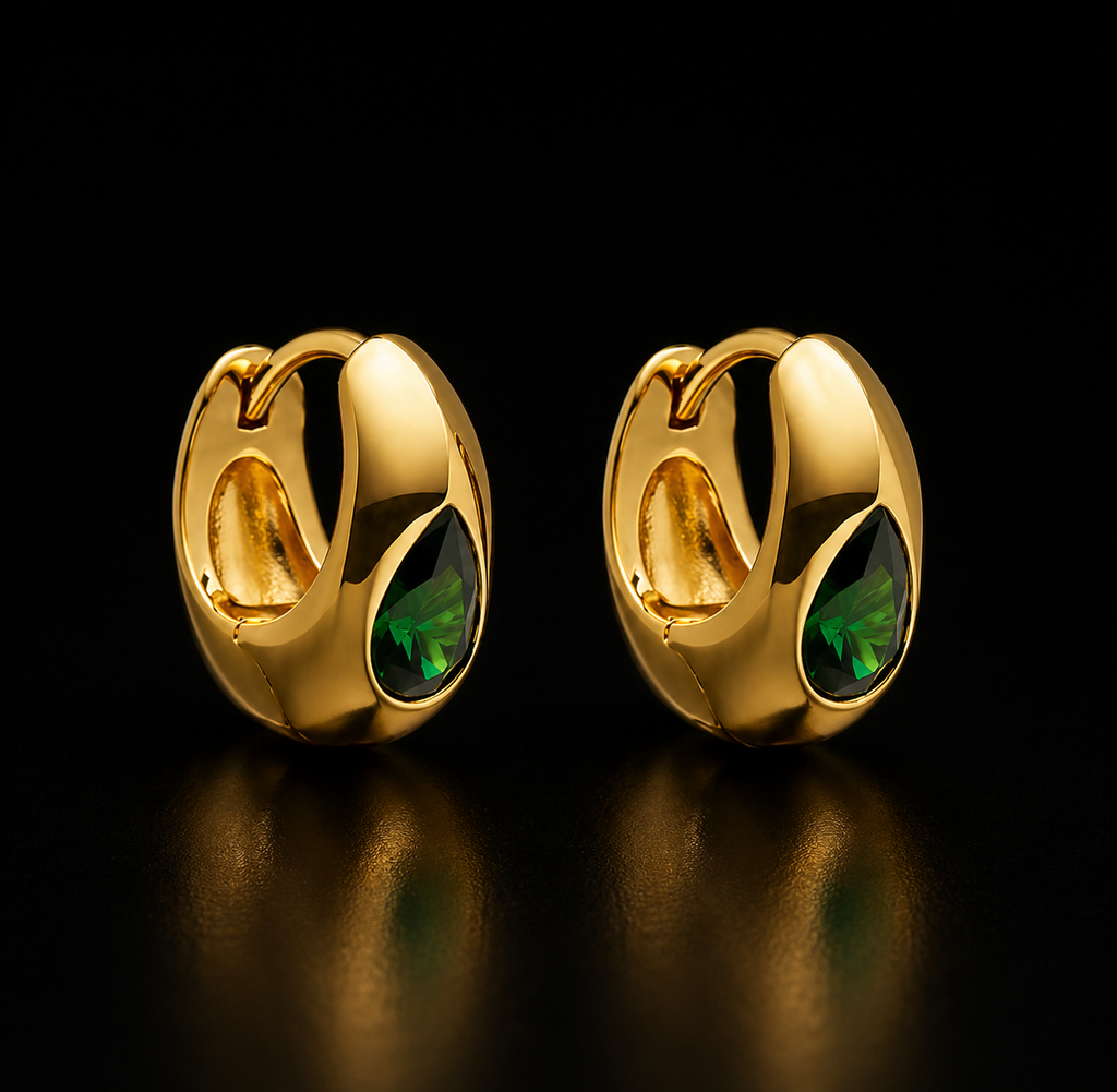 Argola Prisma Verde em Prata 925